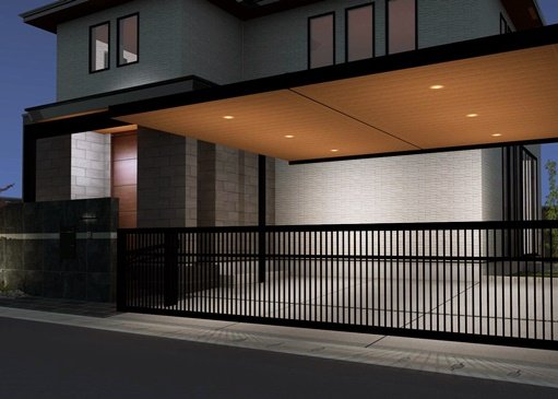 LABOT::今月末から始まる新築外構工事、左京区M様邸はおしゃれな木目調のカーポートが印象的なセミクローズ外構です。